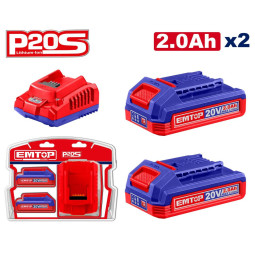 Комплект EMTOP ELBCPK2212 серии P20S 2Ahх2 (ЗУ EFCR20200 + 2 АКБ EBPK20011)